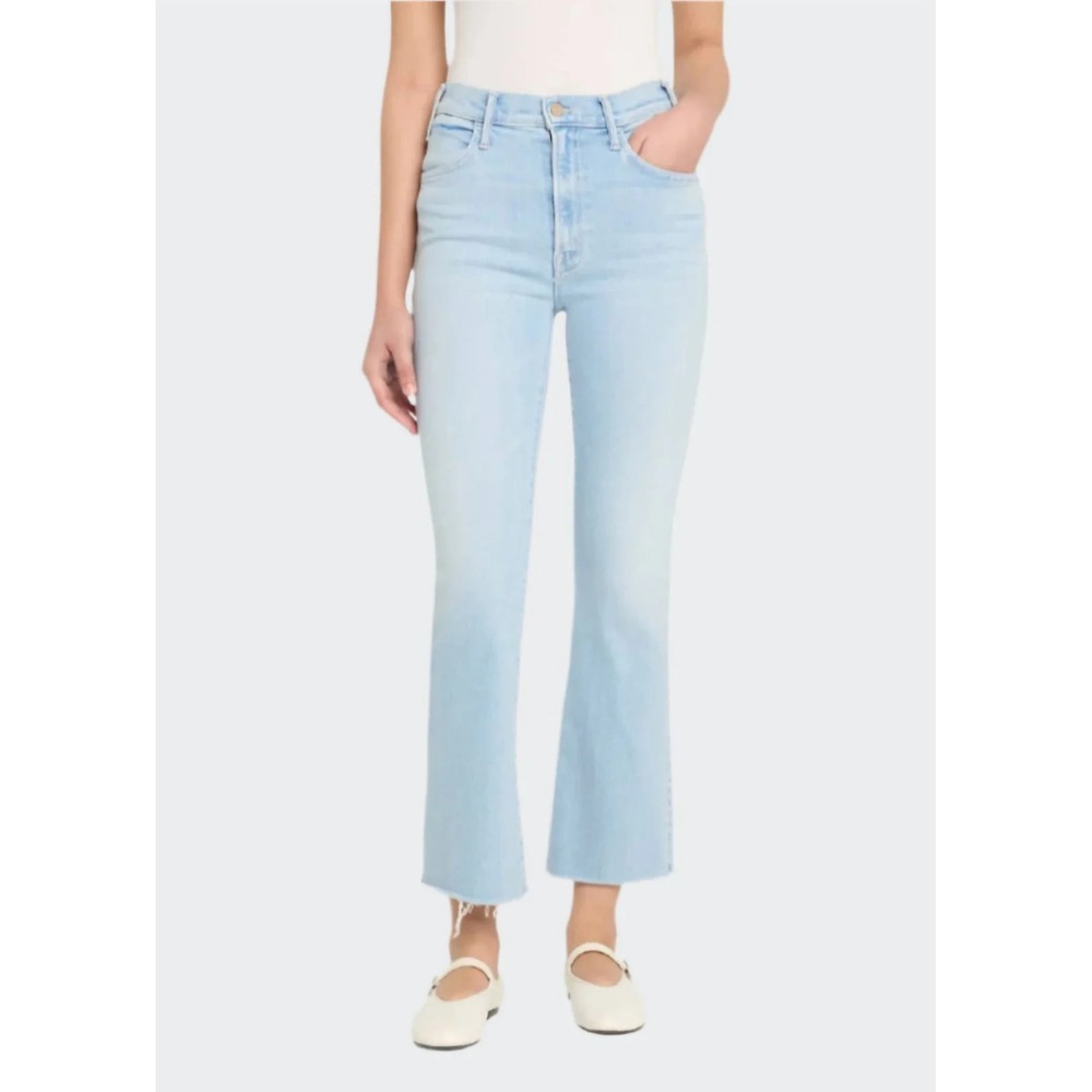Mother Denim The Hustler Ankle Fray 28 Light Wash High Rise Crop Flare Stretch